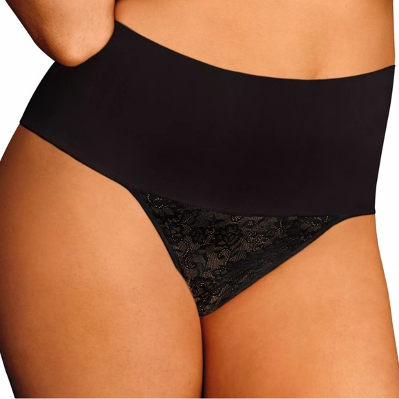 Maidenform Firm Control Shapewear Tame Your Tummy Lace Thong Panty 2XL Black - Picture 1 of 9